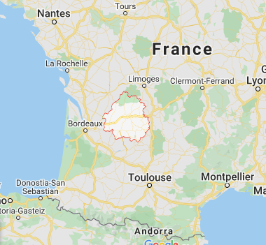 Map of Dordogne in Nouvelle Aquitaine